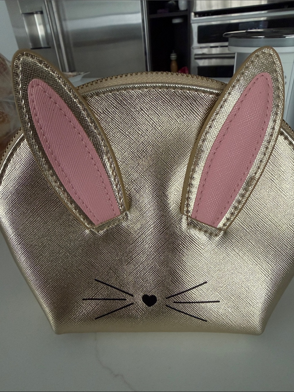 Never used Too Faced Be Cool, Not Cruel Gold Bunny Ear Cosmetic Bag